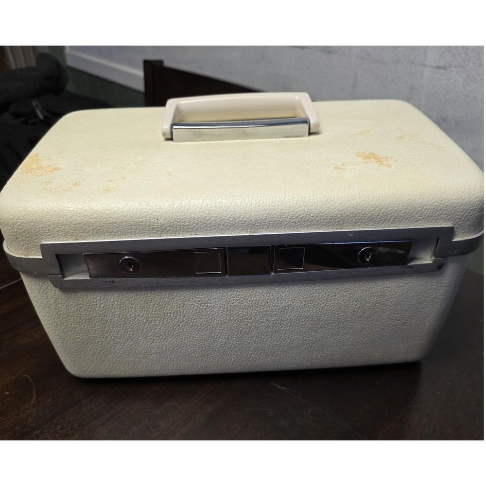 Samsonite Contoura Train Makeup Case Hardshell White Cream Pouch Lining Tray GUC